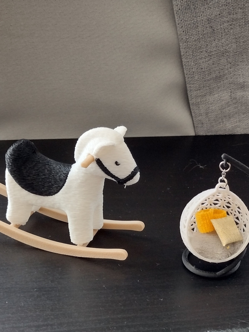 Toy White/Black Rocking Horse Egg Chair Miniature Dolls House Accent